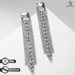 Серьги висячие со стразами Голливуд дорожка, цвет белый в серебре, 11см - Queen fair фото 3