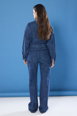 Koyu Mavi Animal Zebra Desenli Yuksek Bel Wide Leg Jeans TWOSS25JE00200 - Trendyolmilla фото 4