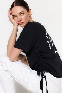 TRENDYOLMILLA Beyaz %100 Pamuk S?rt Bask?l? Buzgulu Oversize/Genis Kesim Bisiklet Yaka T-Shirt TWOSS23TS00150  фото 12