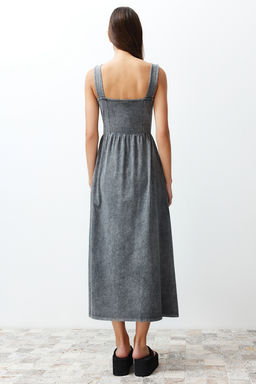 Antrasit Eskitme Skater Kare Yaka S?f?r Kol Orme Maxi Elbise TWOSS24EL00586 - Trendyolmilla фото 6