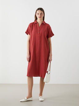 G?mlek Yaka Dokulu Oversize Elbise