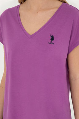 Женская фиолетовая базовая футболка с v-образным вырезом - U.s. polo assn фото 7