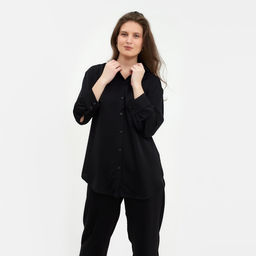 Костюм женский (рубашка, брюки) MINAKU: Silk pleasure, размер 52, чёрный