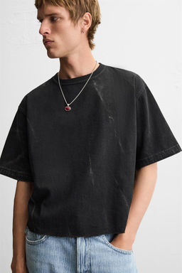 CROPPED FIT DENIM T-SHIRT - Zara фото 6