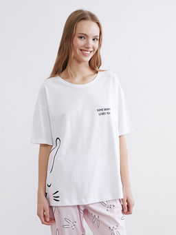 Bisiklet Yaka Bask?l? Kad?n Pijama Tak?m