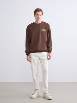 Bisiklet Yaka Bask?l? Erkek Sweatshirt