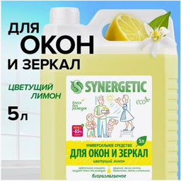 Чистящий средство SYNERGETIC Цветущий лимон, для стекол и зеркал, 5 л