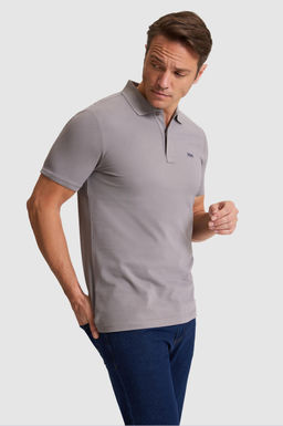 Erkek Gri Regular Fit Polo Yaka Basic Ti__rt