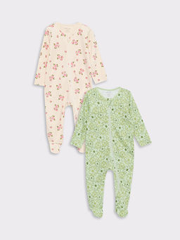 Bisiklet Yaka Uzun Kollu Bask?l? Pamuklu K?z Bebek Tulum 2li