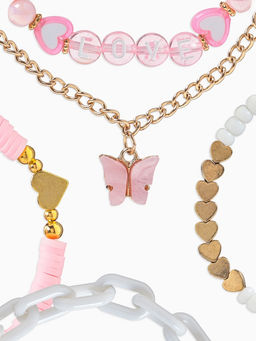 Браслет детский набор 5 шт. «Выбражулька» стиль, цепь, бабочка, розовый в золоте