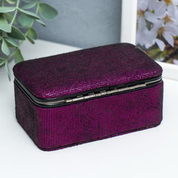 Шкатулка кожзам для украшений Мелкие квадратики. Чёрное серебро 6х7х12 см - Simaland фото 16