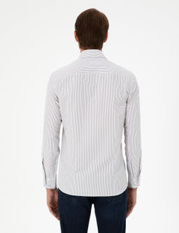 Kahverengi _izgili Slim Fit Uzun Kollu G_mlek