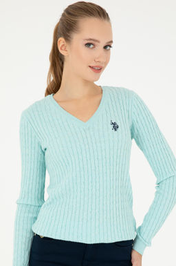 Свитер женский U.S. Polo Assn с v-образным вырезом водно-зеленый хлопок  фото 10