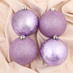 Ёлочные игрушки Туманный блеск, шары новогодние, d=10 см, набор 4 шт., сиреневый