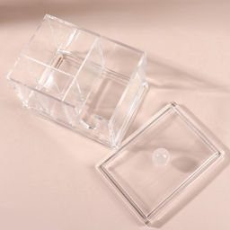 Органайзер для ватных палочек и дисков, 4 секции, 13×14×11 см, прозрачный