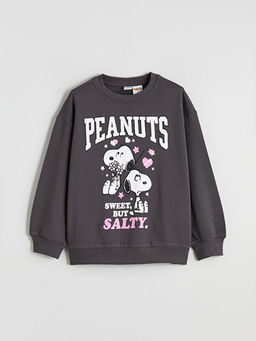 Snoopy Bask?l? K?z ?ocuk Kal?n Sweatshirt