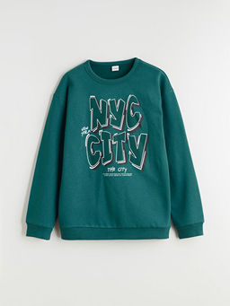 Bisiklet Yaka New York Bask?l? Erkek ?ocuk Sweatshirt