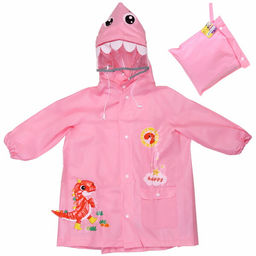 Дождевик-плащ детский "Рокки-Динозаврик" с капюшоном, рукава на резинке, цвет розовый, размер M(64*46см) ДоброСад