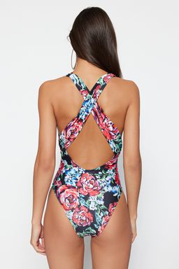 Cicek Desenli Derin Dekolteli S?rt Dekolteli High Leg Mayo TBESS23MA00316