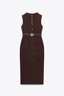 BELTED CREPE MIDI DRESS - Zara фото 15