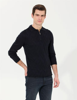 Lacivert Slim Fit D__meli Polo Yaka Triko Kazak - Pierre cardin фото 4