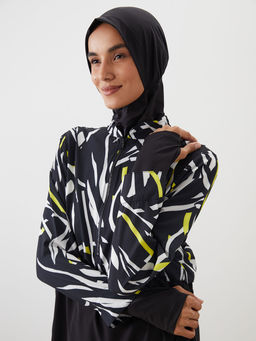 LC Waikiki Siyah Dik Yaka Desenli Kad_n Tesett_r Mayo Tak_m_