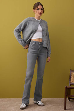 Gri Yuksek Bel Ispanyol Paca Flare Jeans TWOAW26JE00047 - Trendyolmilla фото 2