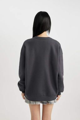Толстый свитшот Cool Oversize с принтом и круглым вырезом - Defacto фото 5