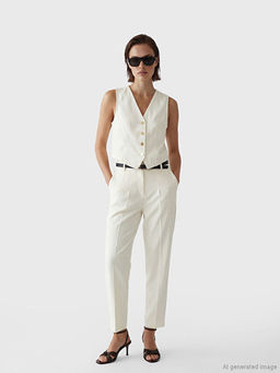 Beli Kemerli Kad?n Pileli Kuma? Pantolon