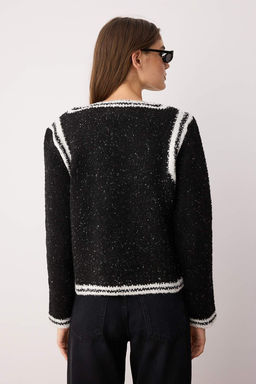 Siyah Renk Bloklu Isleme Detayl? Simli Triko H?rka TWOAW26HI00054 - Trendyolmilla фото 5