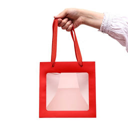 Пакет крафт с квадратным дном и окном, 20?20?20 см, красный