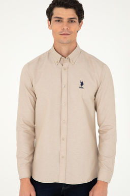 Мужская базовая рубашка песочного цвета с длинным рукавом Неожиданная скидка в корзине - U.s. polo assn фото 3