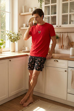 K_rm_z_ Regular Fit Bask_l_ _ortlu _rme Pijama Tak_m_ TMNSS25PT00020