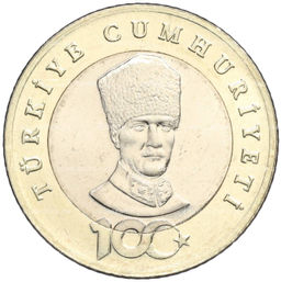 Монета 5 лир 2023 года Турция 100 лет со дня основания Республики