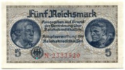 Банкнота 5 рейхсмарок 1940 года Германия (Для оккупированных территорий)