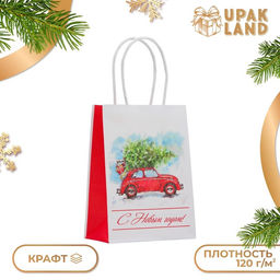 Цена за 3 шт. Пакет бумажный подарочный новогодний крафт Ёлка 16?12?6 см