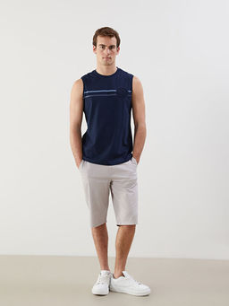 Bisiklet Yaka Bask?l? Erkek Kolsuz Ti??rt