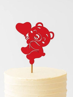 Топпер 5 шт "Мишка с сердцем" №49, красный, фанера (72*80*4 мм)