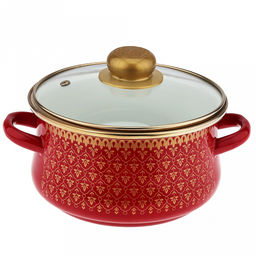 Набор эмалированных кастрюль "Ажурный" 3 предмета: 2л, 3л, 4л, цилиндрическая форма, стекляннеая крышка с пластмассовой ручкой, ободок из нержавеющей стали, бордовый (Россия)