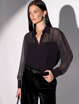 Блузка полупрозрачная из креп шифона - Vilatte фото 5