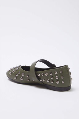 Trendyolmilla Shoes Haki Trok Islemeli Bantl? Badem Burun Mary Jane Kad?n Babet TAKSS25BE00006 фото 4