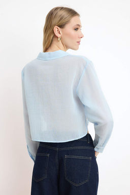 Mavi Dokulu Dantel Garnili Crop Gomlek TWOSS26GO00055 - Trendyolmilla фото 4