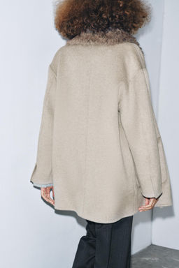 WOOL COAT WITH FAUX FUR COLLAR ZW COLLECTION
