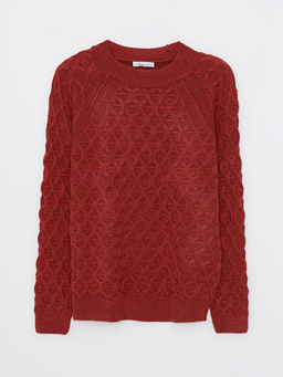 Bisiklet Yaka Kendinden Desenli Uzun Kollu Kad?n Triko Kazak