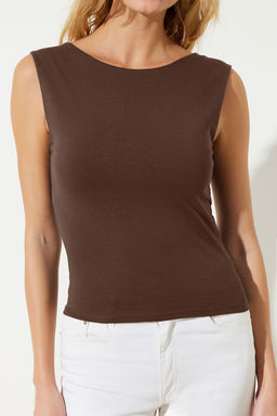Trendyolmilla Siyah S?rt Dekolteli Fitted Regular Boy Pamuklu Esnek Orme Bluz TWOSS24BZ00031  фото 27