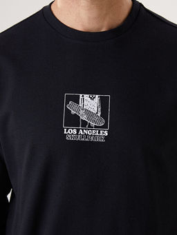Bisiklet Yaka Uzun Kollu Bask?l? Erkek Sweatshirt