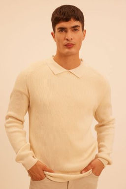 Standart Fit Polo Yaka Basic Duz Triko Kazak