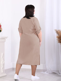 Платье-рубашка свободного фасона бежевое - Almond фото 5