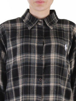 C201 BLACK/BEIGE Рубашка женская оверсайз (95% хлопок, 5% спандекс)