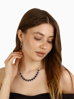 Набор 2 предмета: серьги, колье Листопад капли, цвет чёрно-белый в серебре, 45 см